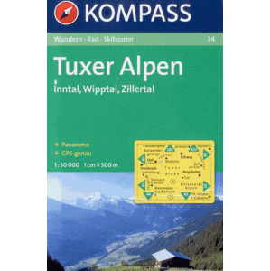 Tuxer Alpen, Inntal, Wipptal, Zillertal - mapa Kompass 34 - 1:50t /Rakousko/