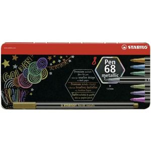 STABILO Pen 68 metallic Vláknový fix - sada 8 barev, kovové pouzdro