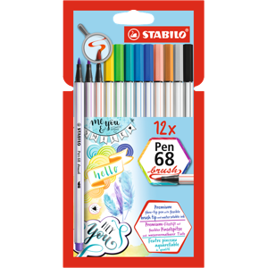 STABILO Pen 68 brush Vláknový fix - sada 12 barev