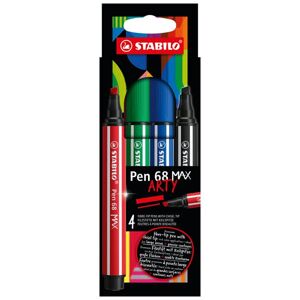 STABILO Pen 68 MAX Vláknový fix s klínovým hrotem - sada 4 barev ARTY