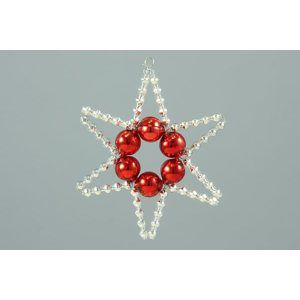 Sada na výrobu ozdoby z perliček - Jednoduchá hvězda - stříbrná/červená