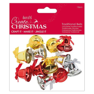 Docrafts Vánoční zvonečky - zlaté, stříbrné, červené (12ks)