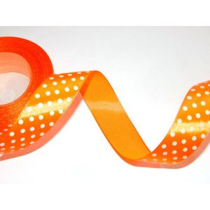 Stuha saténová s puntíky - oranžová (12 mm × 22 m)