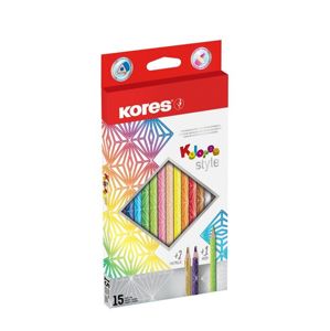 Kores Kolores Style Trojhranné pastelky 3 mm - sada 15 barev vč. 2 metalických a 1 neonové