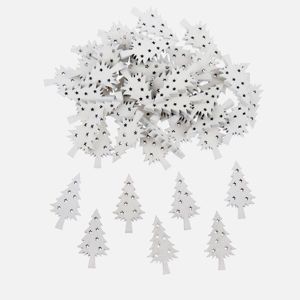 Dekorační dřevěné ozdoby - Stromečky bílé (50 ks)