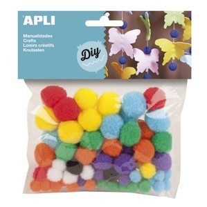 APLI Dekorativní Pom-pom kuličky 78 ks, barevný mix