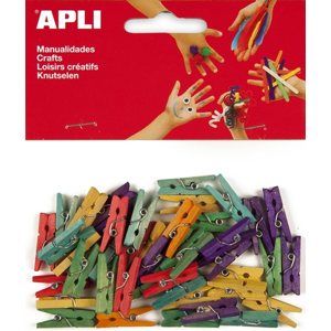 APLI Dřevěné kolíčky - barevný mix - 45 ks