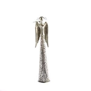 Kovový anděl s flétnou 39 cm stříbrný