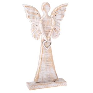 Dřevěný anděl se srdcem 26 cm - bílý