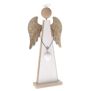 Dřevěný anděl se srdcem - bílý