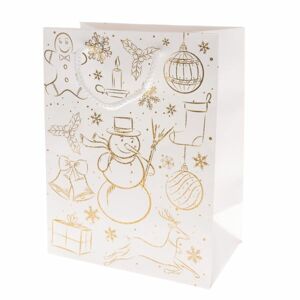 Vánoční papírová taška - bílo-zlatá (32 x 12 x 26 cm)