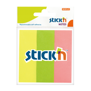 Papírové samolepicí záložky Stick'n 76 × 25 mm, 3 × 50 lístků, neonové barvy