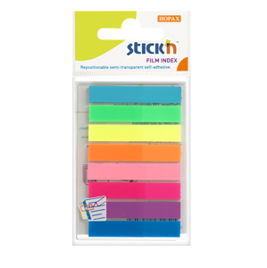 Plastové samolepicí záložky Stick'n 45 × 8 mm, 8 × 20 lístků, neonové barvy