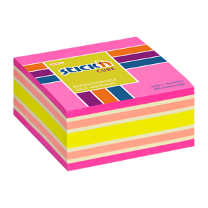 Samolepicí kostka Stick'n 76 × 76 mm, 400 lístků, mix neonových barev růžová