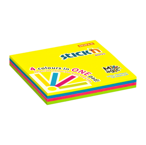Samolepicí bloček Stick'n Magic 76 × 76 mm, 100 lístků, 4 neonové barvy