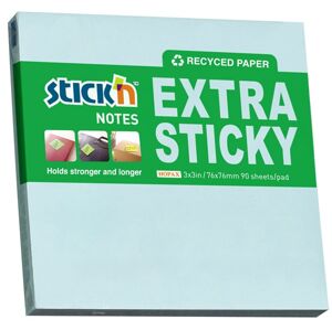 Samolepicí bloček Stick'n Extra Sticky 76 × 76 mm, 90 lístků, recyklovaný pastelově modrý