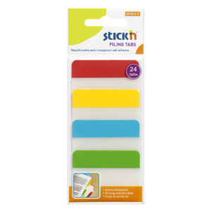 Plastové samolepicí záložky Stick'n extra pevné, 38 × 51 mm, 4 barvy × 6 záložek