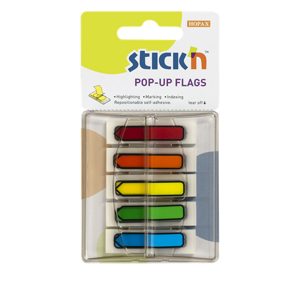 Plastové samolepicí záložky Stick'n POP-UP 45 × 12 mm, 5 × 30 lístků, neon šipky