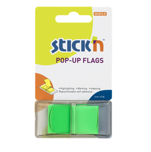 Plastové samolepicí záložky Stick'n POP-UP 45 × 25 mm, 50 lístků, neonově zelené