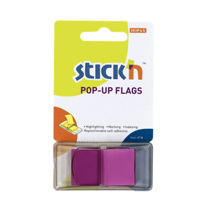 Plastové samolepicí záložky Stick'n POP-UP 45 × 25 mm, 50 lístků, neonově fialové