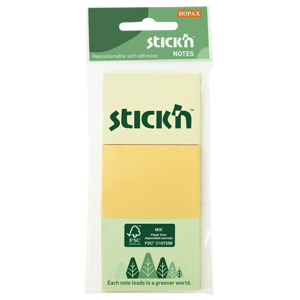 Samolepicí bloček Stick'n FSC 35 × 51 mm, 3 × 100 lístků, pastelové barvy