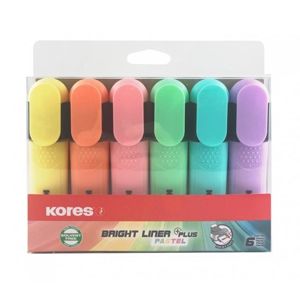 Kores Zvýrazňovač Bright Liner Plus Pastel - sada 6 pastelových barev