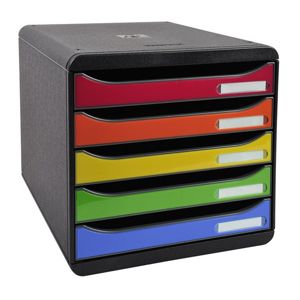 Zásuvkový box Plus duhový, plastový, 5 přihrádek, A4 maxi na výšku - černý