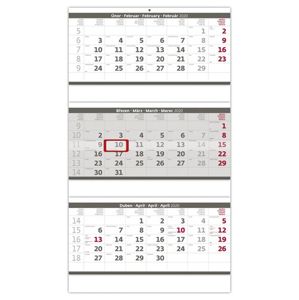 Kalendář nástěnný 2020 - Tříměsíční  skládaný šedý