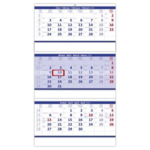 Kalendář nástěnný 2020 - Tříměsíční  skládaný modrý