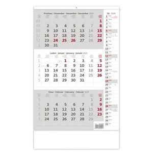 Kalendář nástěnný 2020 - Tříměsíční šedý s poznámkami