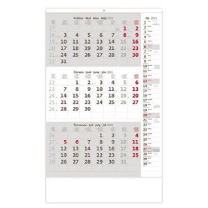 Kalendář nástěnný 2021 - Tříměsíční šedý s poznámkami