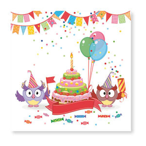Stil Ubrousky 33 × 33 dekorativní - sovy s dortem a balónky