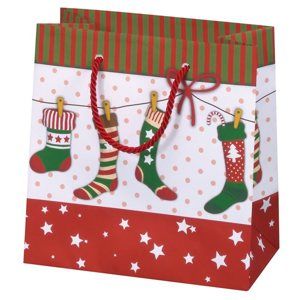 Vánoční dárková taška 16,5 × 16,5 × 9 cm - Vánoční punčochy