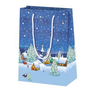 Vánoční dárková taška 16 × 22 × 8 cm - Zimní vesnice