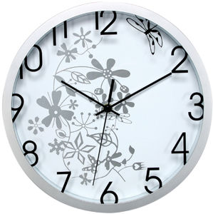 Nástěnné analogové hodiny 30 cm květinový motiv - bílostříbrná