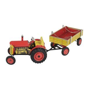 Traktor Zetor s valníkem červený na klíček. kovový, 28cm - Kovap