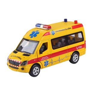 Auto ambulance kov/ plast 15cm na zpětné natažení a baterie se zvukem a světlem