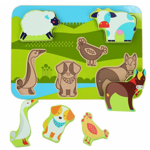 Zvířátka na farmě - dřevěné vkládací puzzle 7 dílů