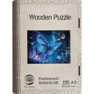 Dřevěné puzzle WOODEN fluorescentní motýl - 300 dílků