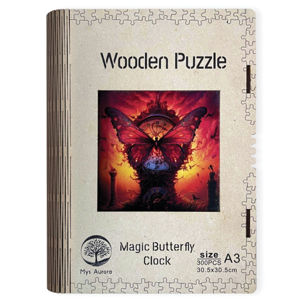 Dřevěné puzzle WOODEN magické motýlí hodiny - 300 dílků